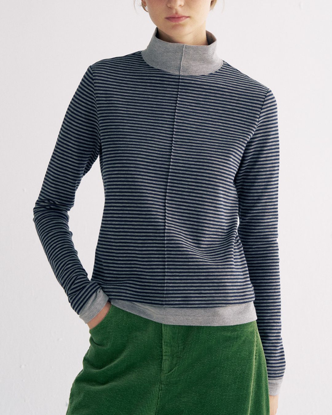 Color Block Faux Layer High Neck Knit　KN083
