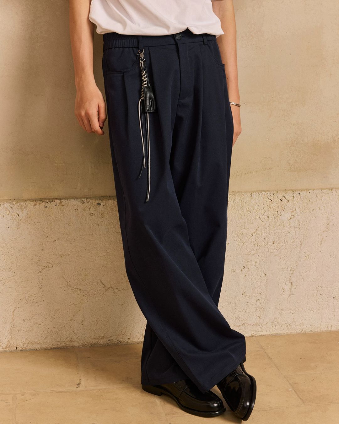 Rope ＆ Leather Tag Tuck Wide Pants　PT033