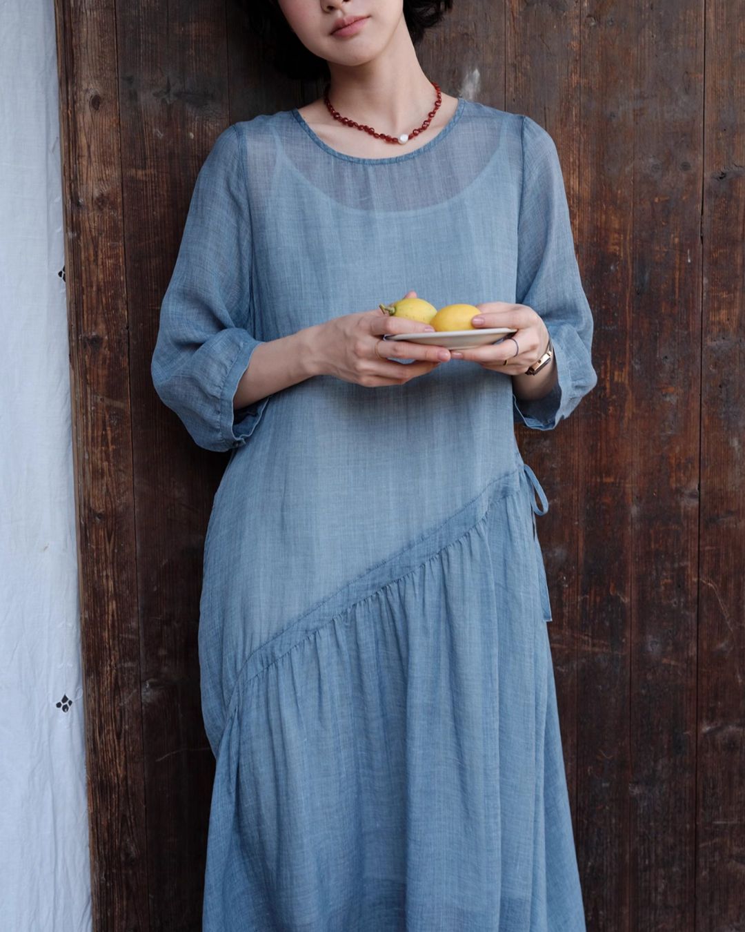 Ramie Drawstring A-Line Dress　OP005