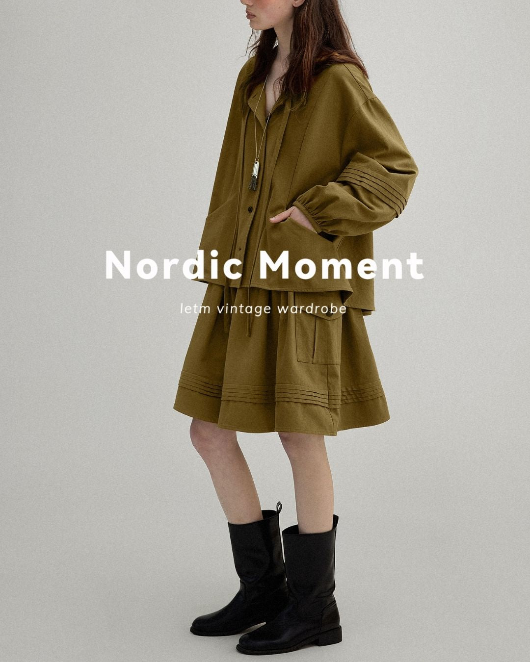 A-line Pleated Shirt ＆ Knee-length Skirt　LS011