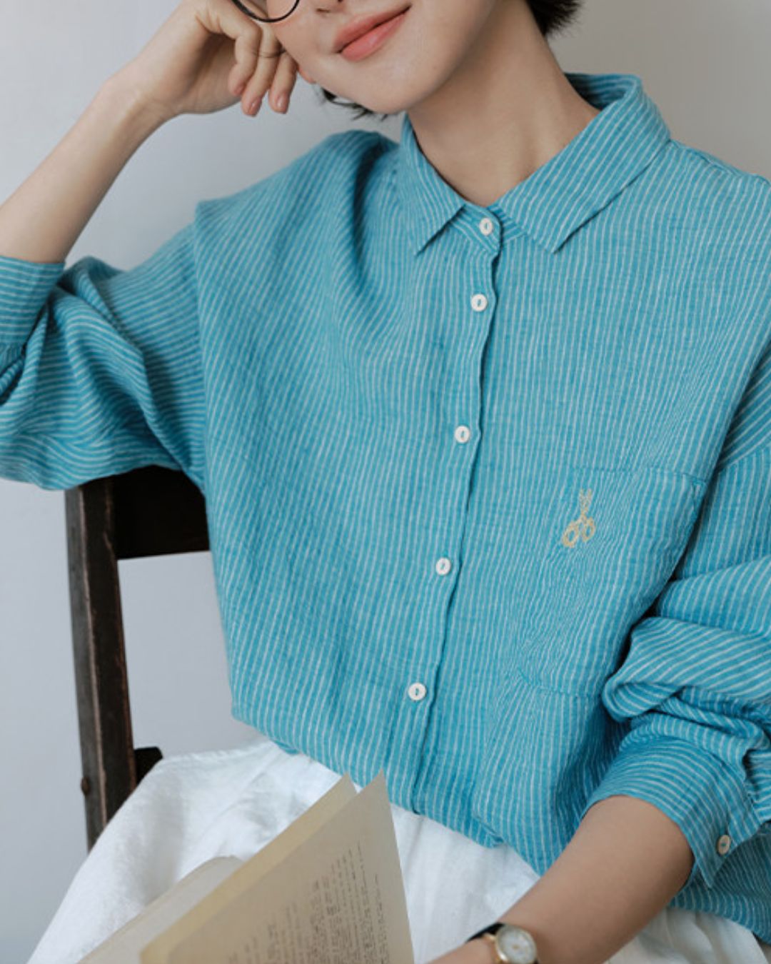 Drop Shoulder Striped Linen Shirt　LS042