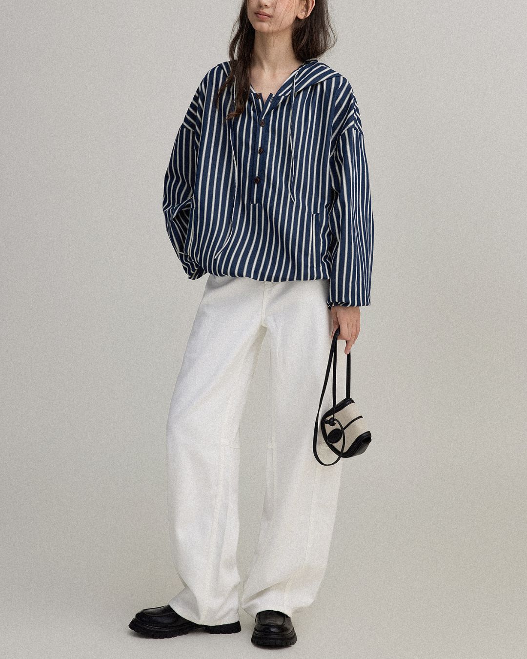 Striped ＆ Checked Hooded Shirt　LS010