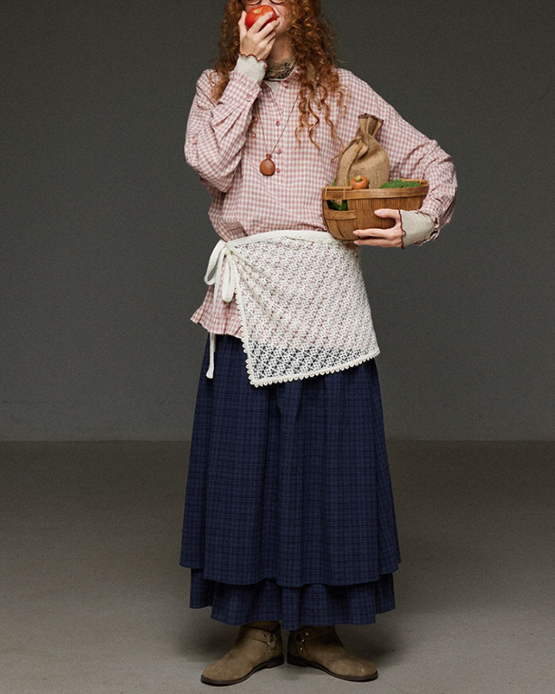 Pink Checked Ruffle Shirt　LS027