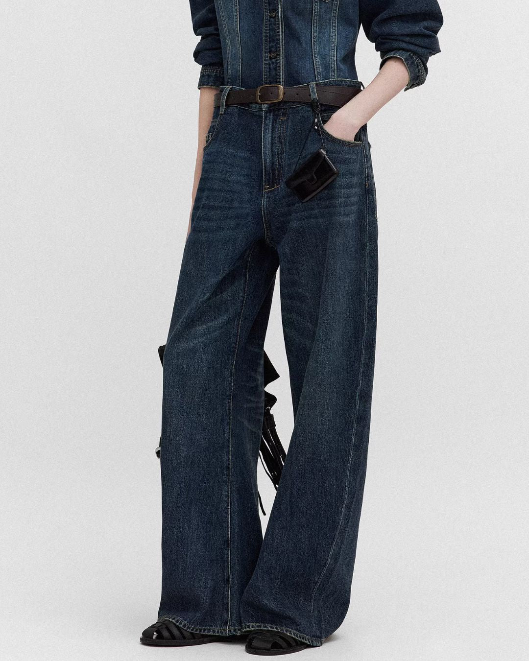 Washed Denim Shirt Jacket & Wide Denim Pants　JK091