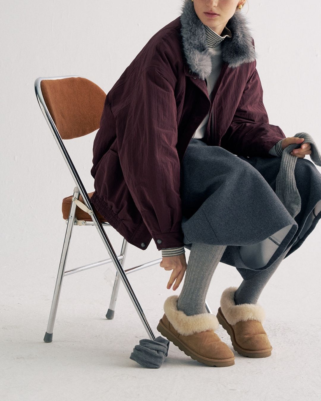 Detachable Fur Collar Quilted Jacket　JK078