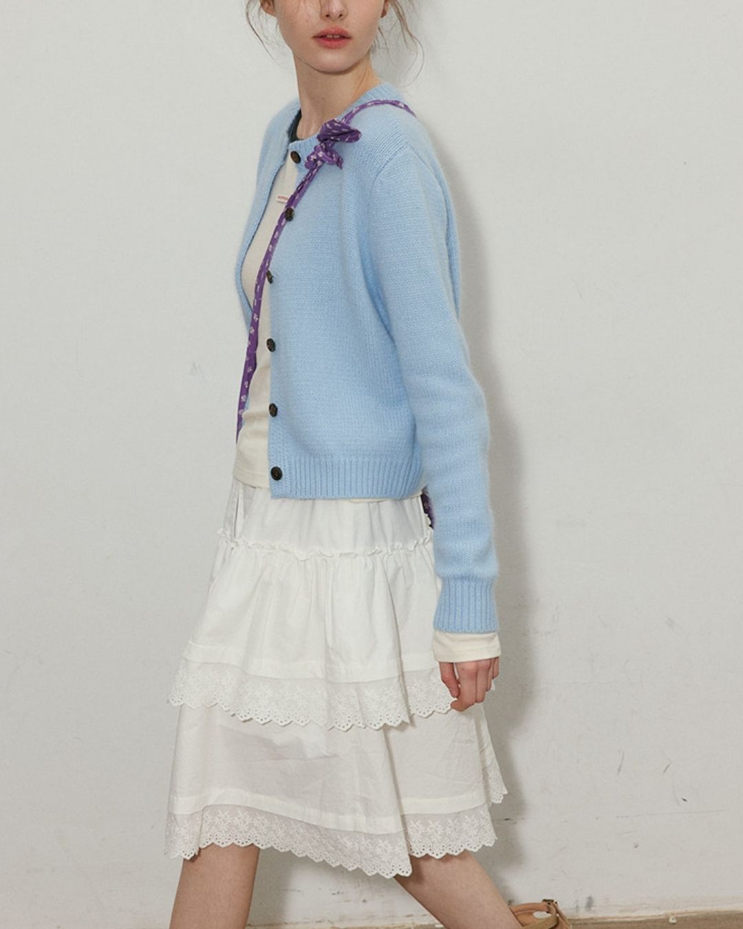 Round Neck Retro Fluffy Knit Cardigan　KN115