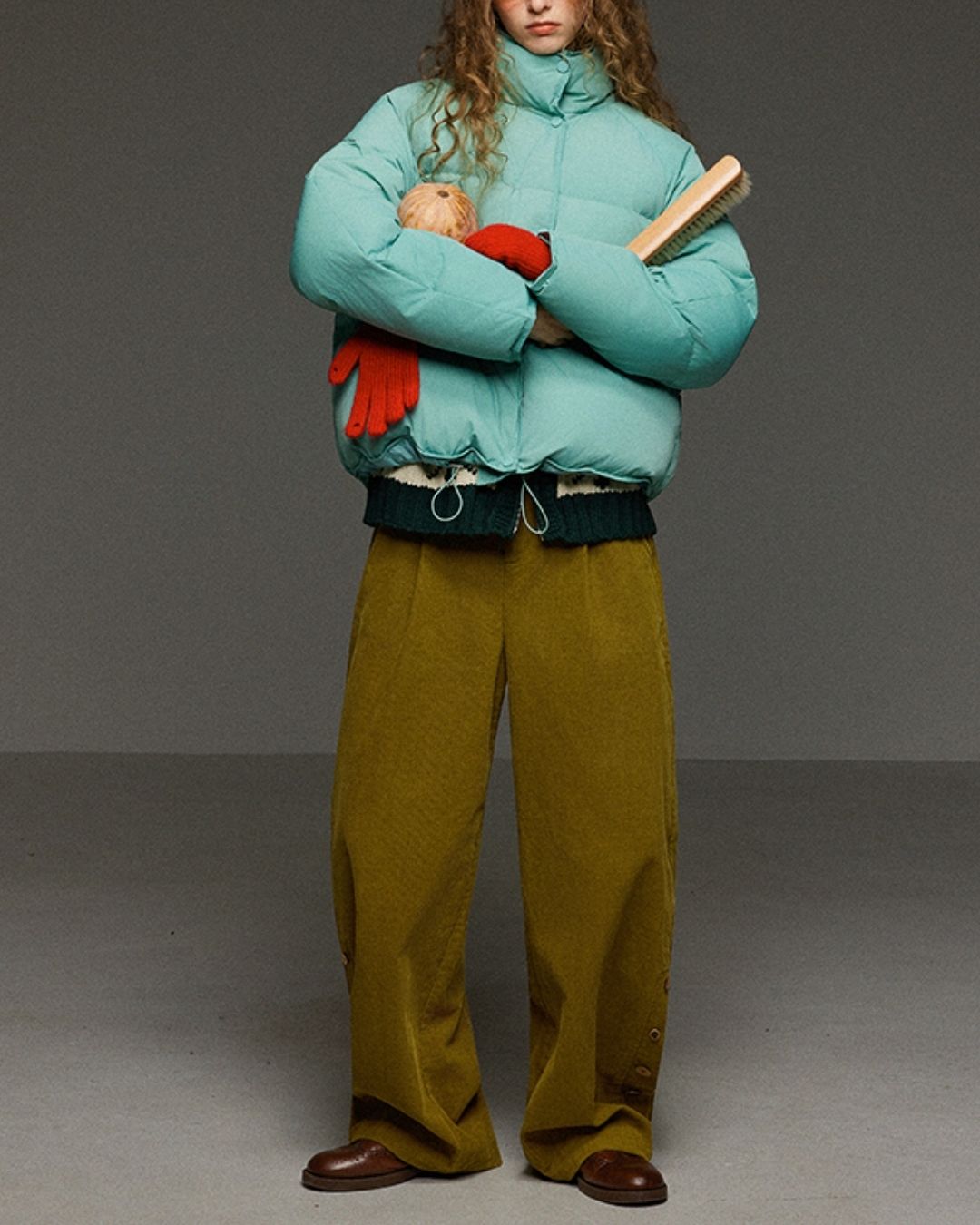 Corduroy Floral  Wide Pants　PT028