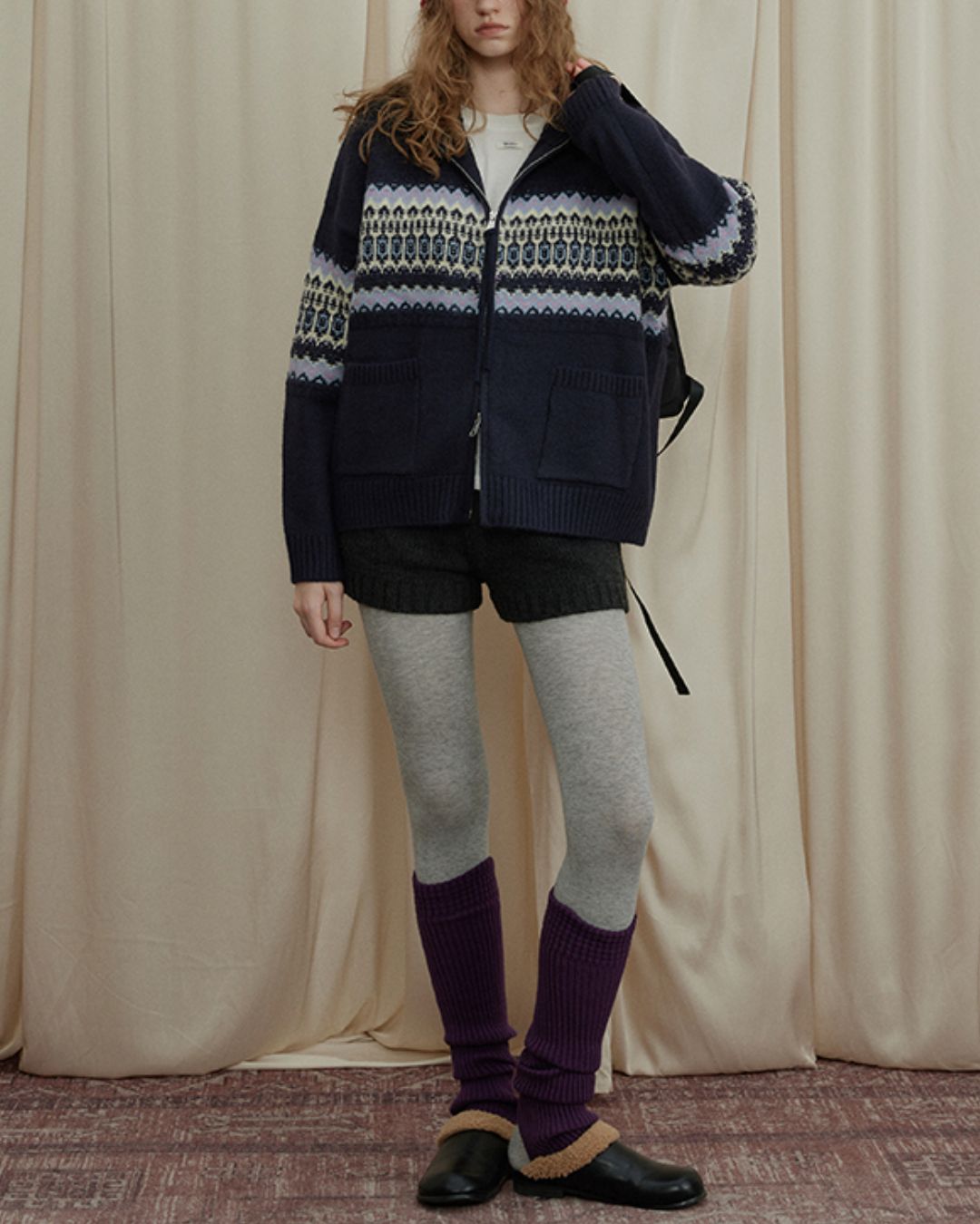 Stand-collar Fair Isle Knit Cardigan　KN049