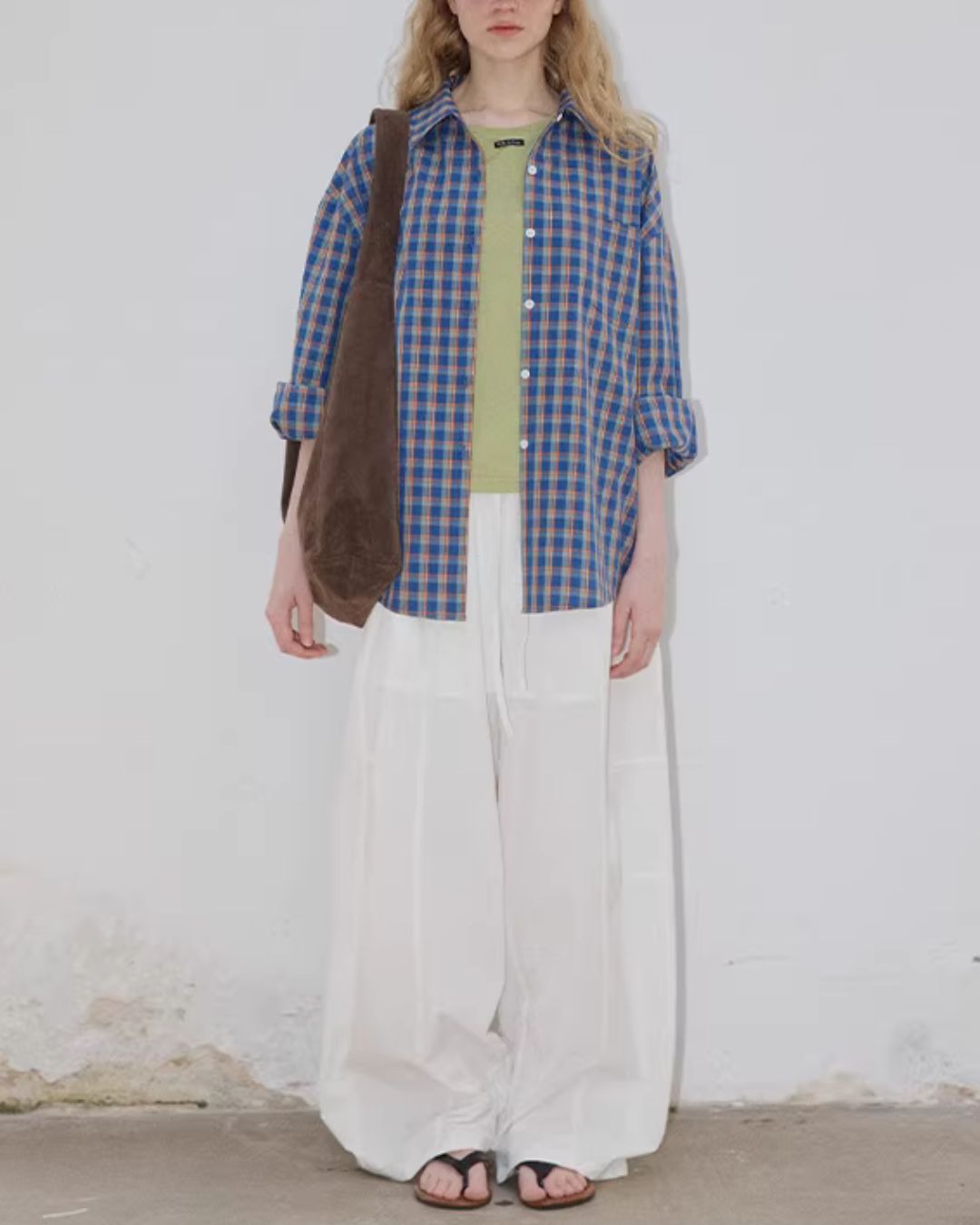Loose Color-block Check Shirt　LS070