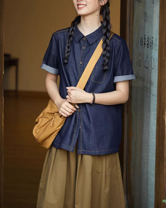 Light Denim Short-sleeved Shirt　SS003