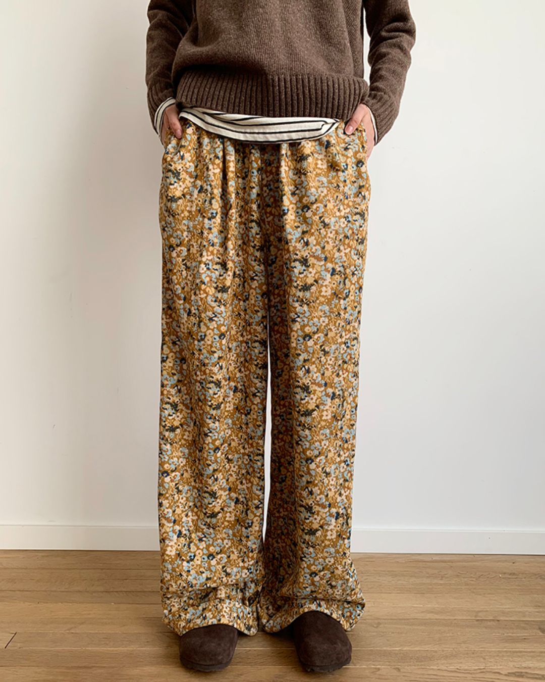 Corduroy Floral Wide Pants　PT004