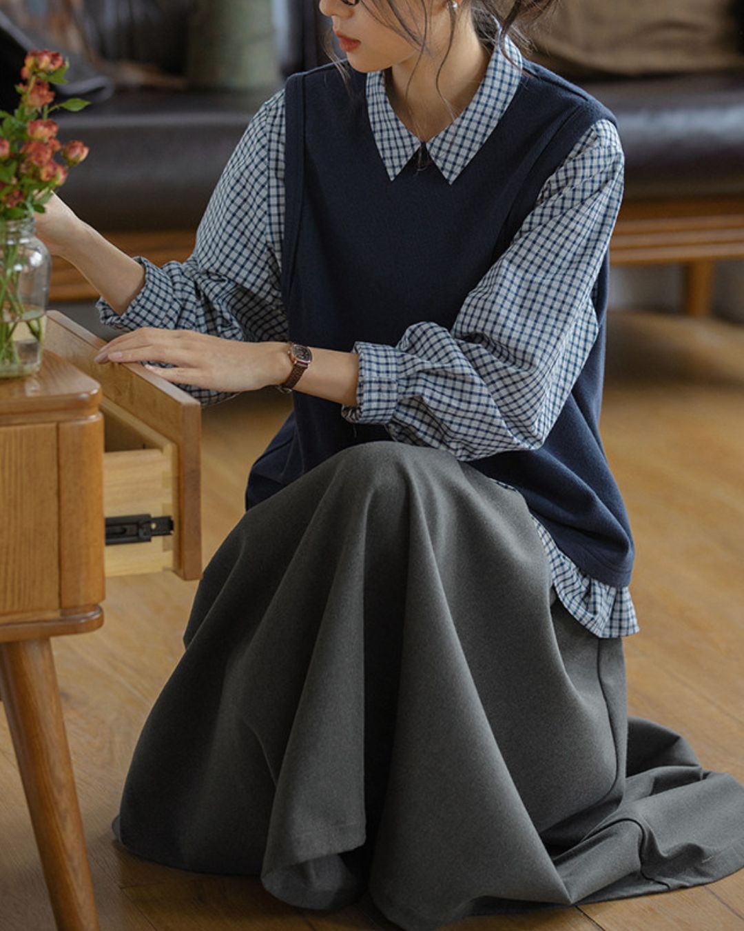 Crew Neck Cotton Knit Vest　VT024