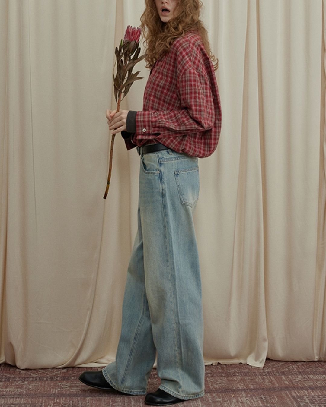 Oversized Checked Cotton Shirt　LS034