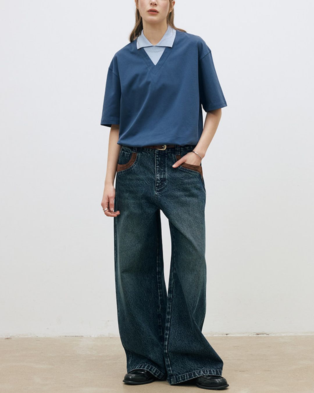 Suede Trim Vintage Denim Pants　DP016