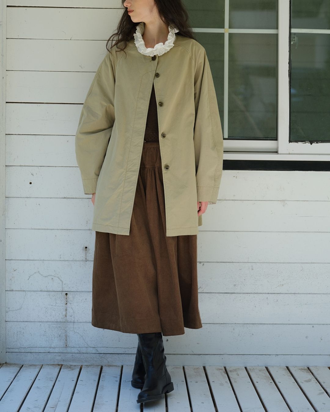 Collarless Mid-length Coat　CT005