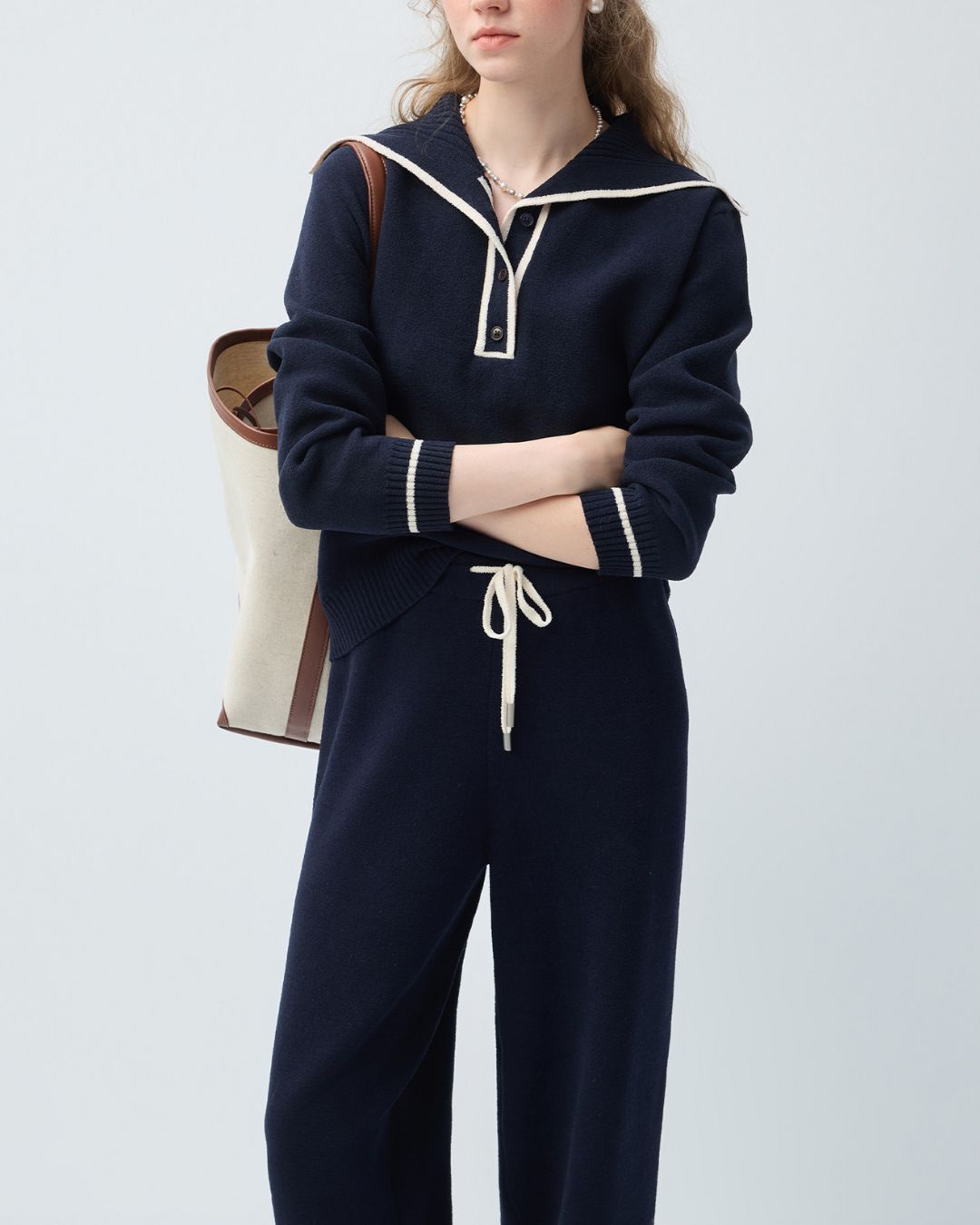 Boucle Knit Drawstring Draped Pants　PT037