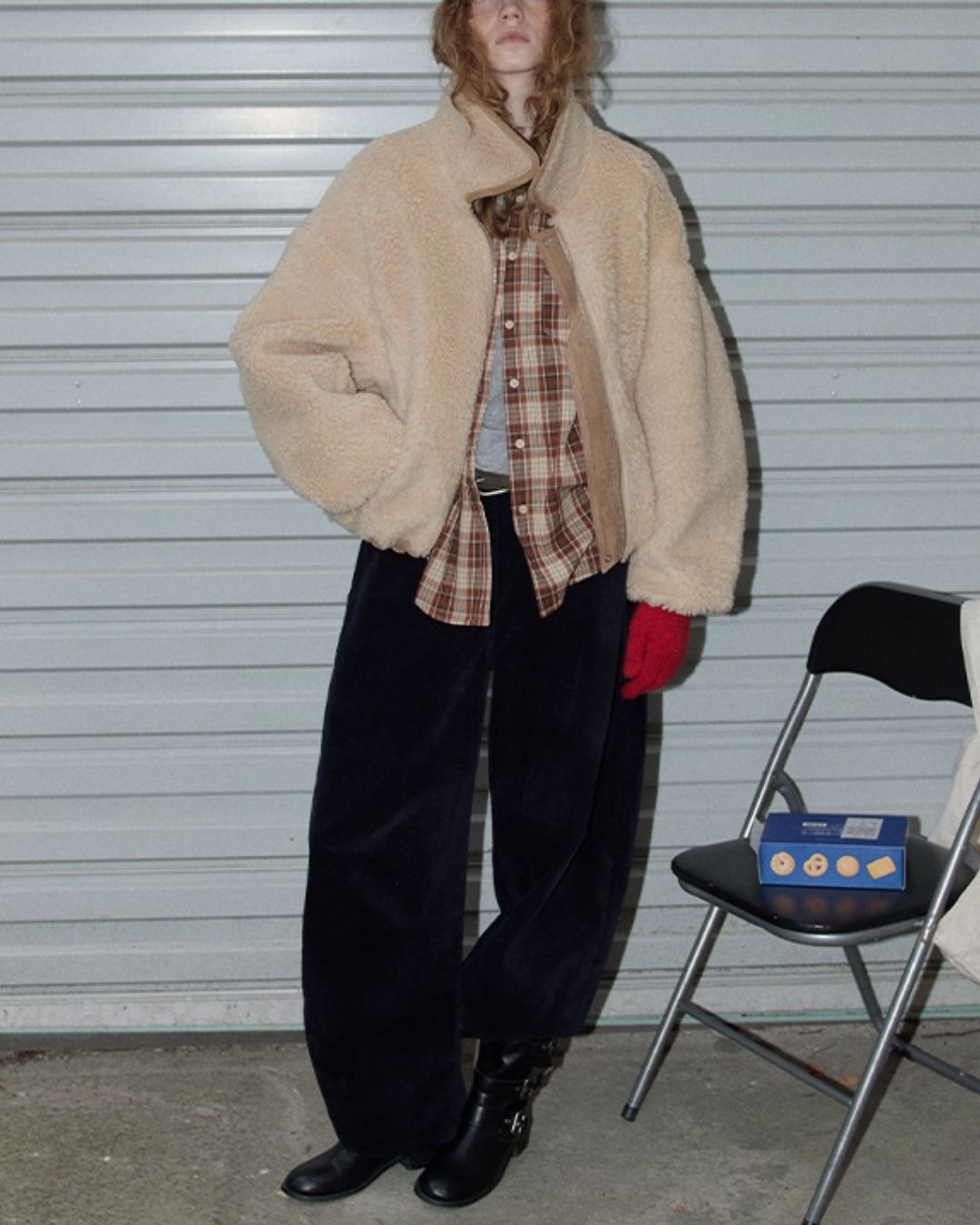 Reversible Boa Big Collar Jacket　JK055