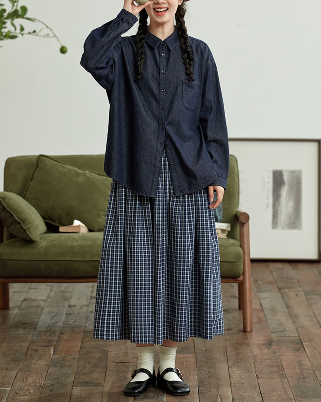 Casual Navy Denim Shirt　LS041