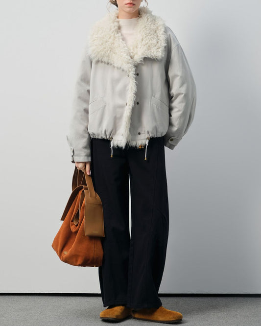 Big Boa Collar Washed Cotton Down Jacket　JK062