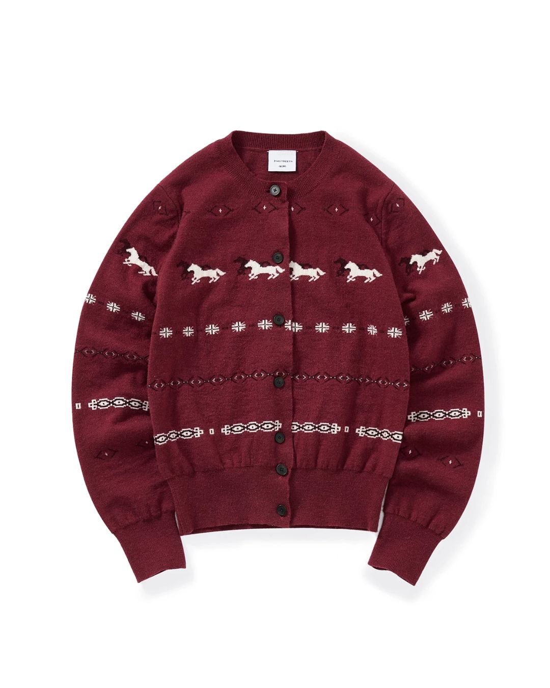 Pony Jacquard Crew Neck Knit Cardigan　KN097
