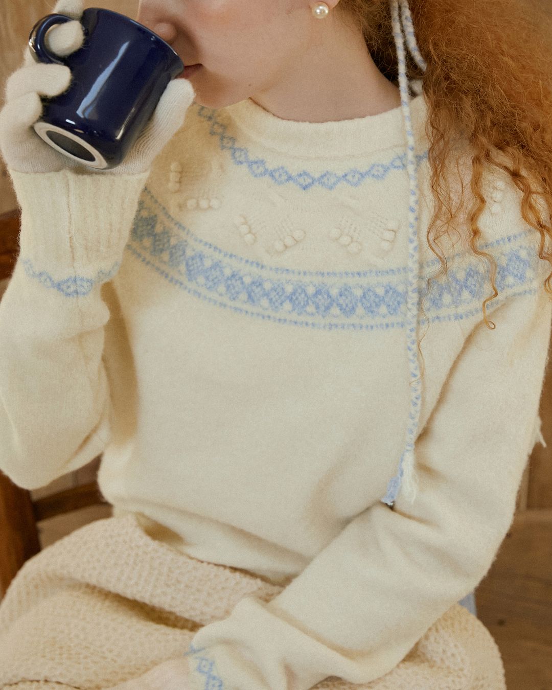 Pom-pom Fair Isle Sweater　KN078