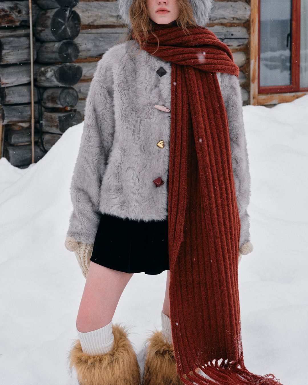 Faux Fur Colorful Button Jacket　JK076