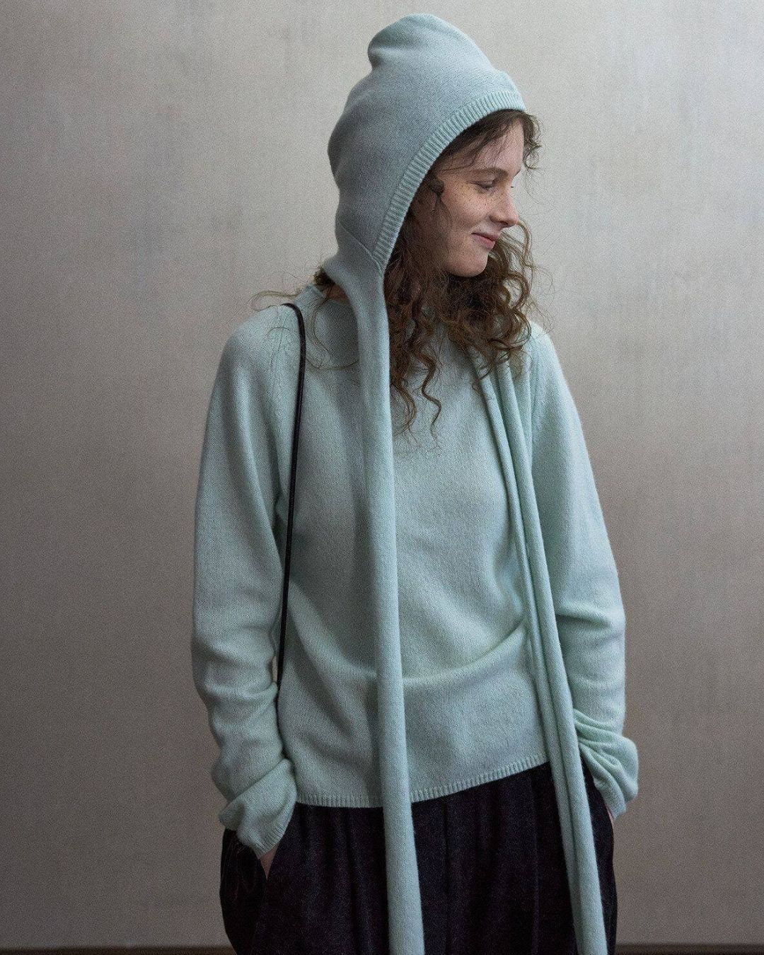 Basic Yak Wool Knit Hooded Scarf　HG001