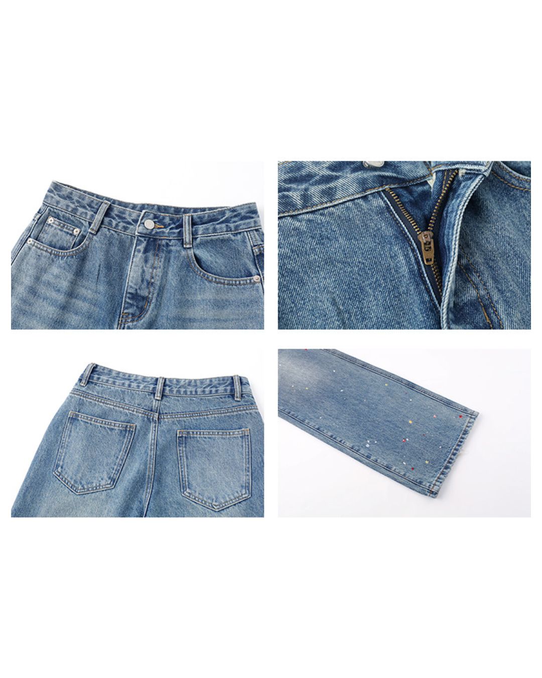 Rainbow Rhinestone Wash Denim Pants　DP014