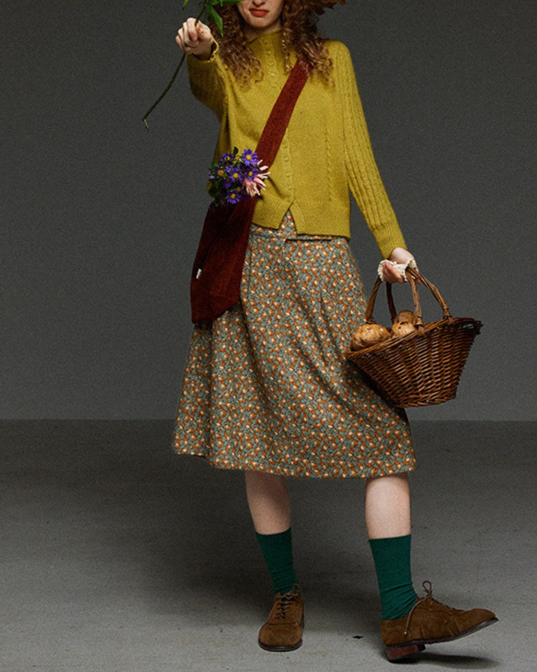 Cable Sleeve High Neck Knit Cardigan　KN104