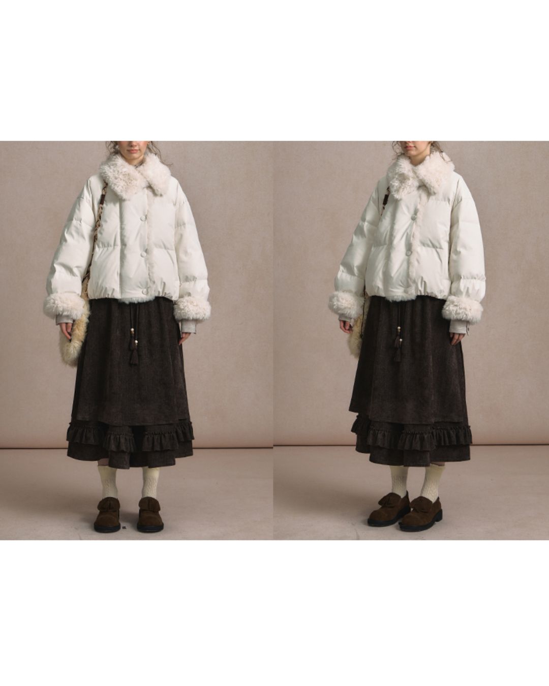 Asymmetrical Fur Short Down Jacket　JK065