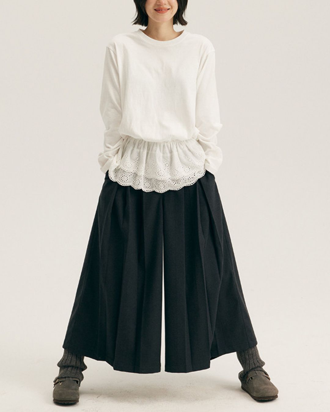 Waist Gathered Lace Frill T-shirt　LT023