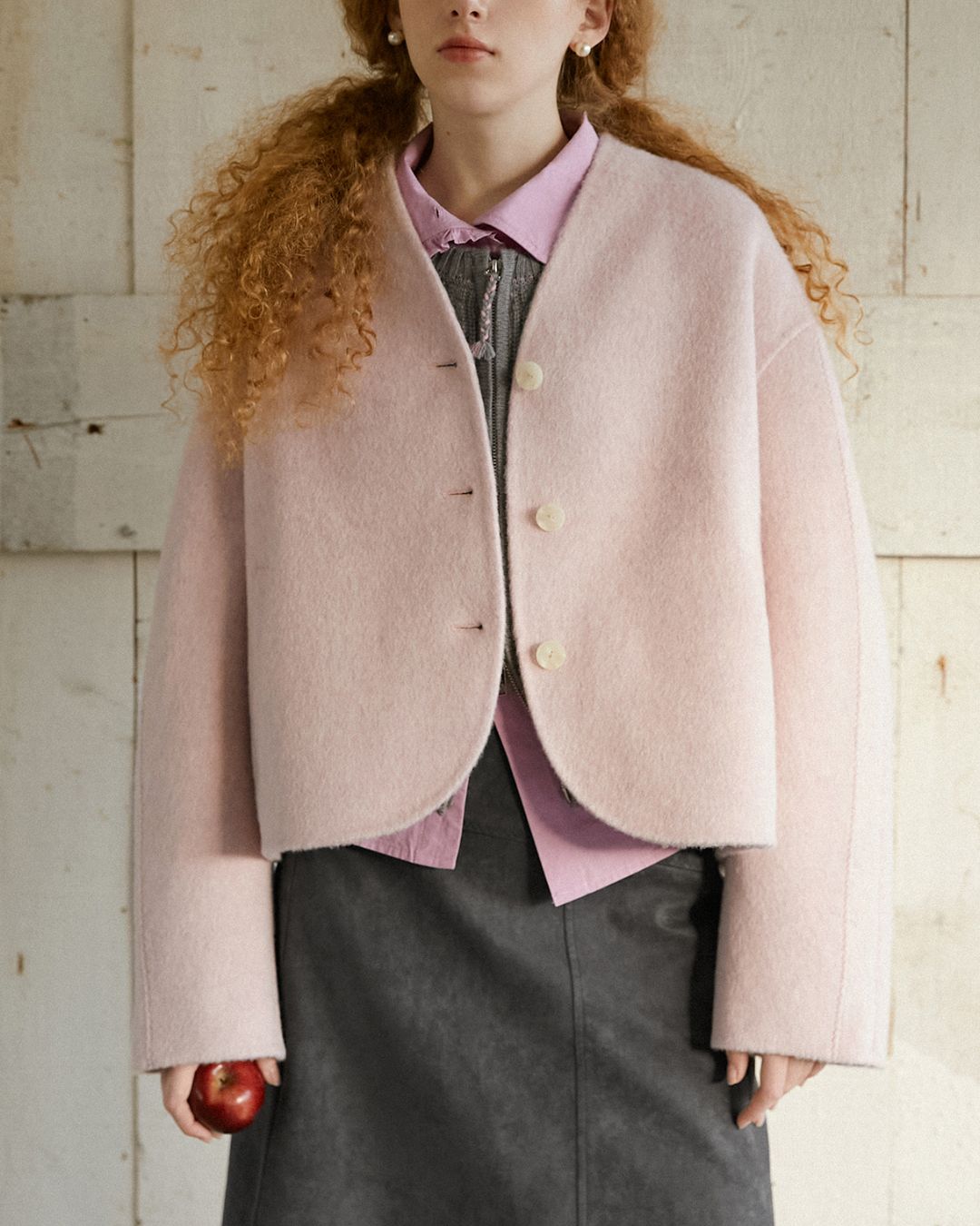 V-neck Round Hem Wool Jacket　JK070