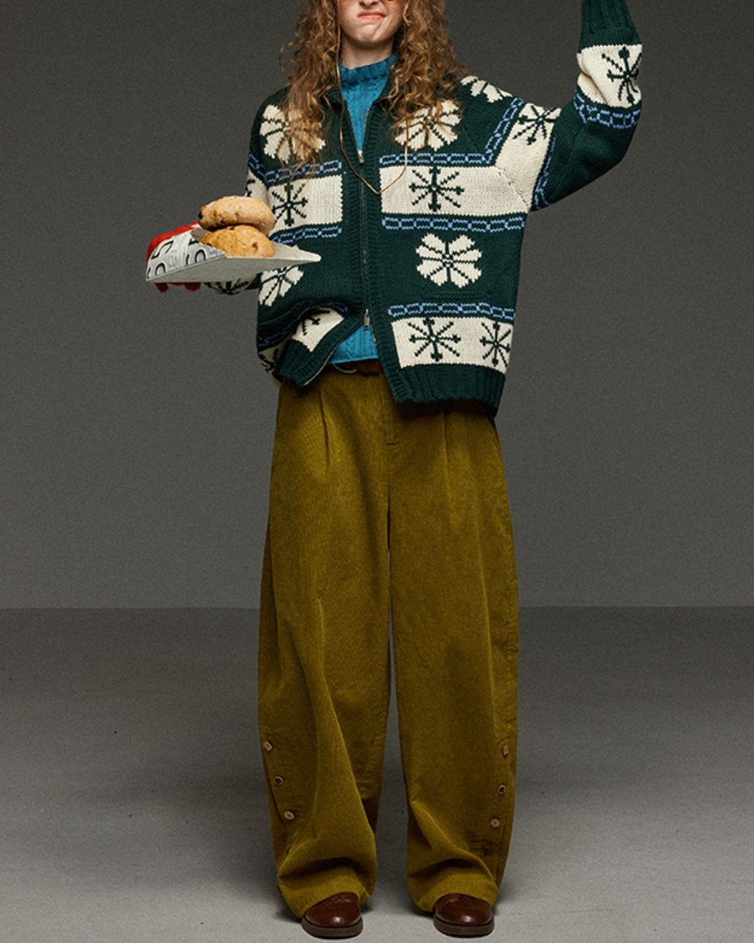 Corduroy Floral  Wide Pants　PT028