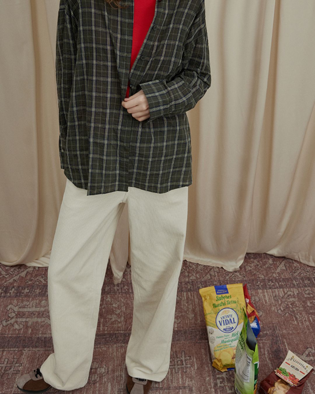 Retro Contrast Check Shirt　LS035