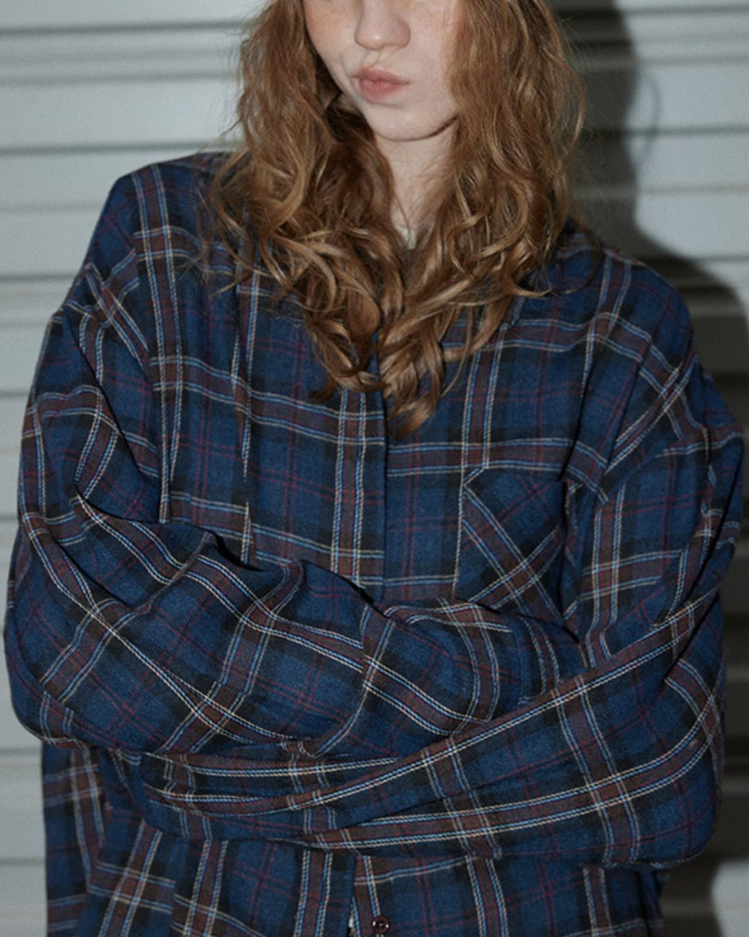 Navy Check Oversized Shirt　LS037