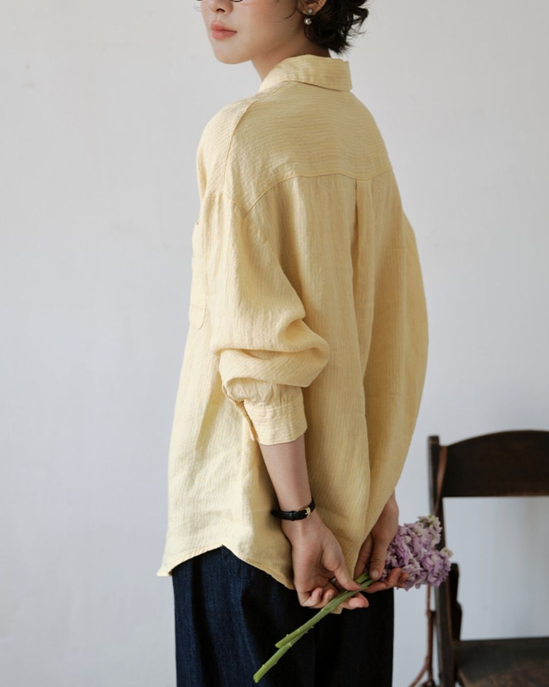 Drop Shoulder Striped Linen Shirt　LS042