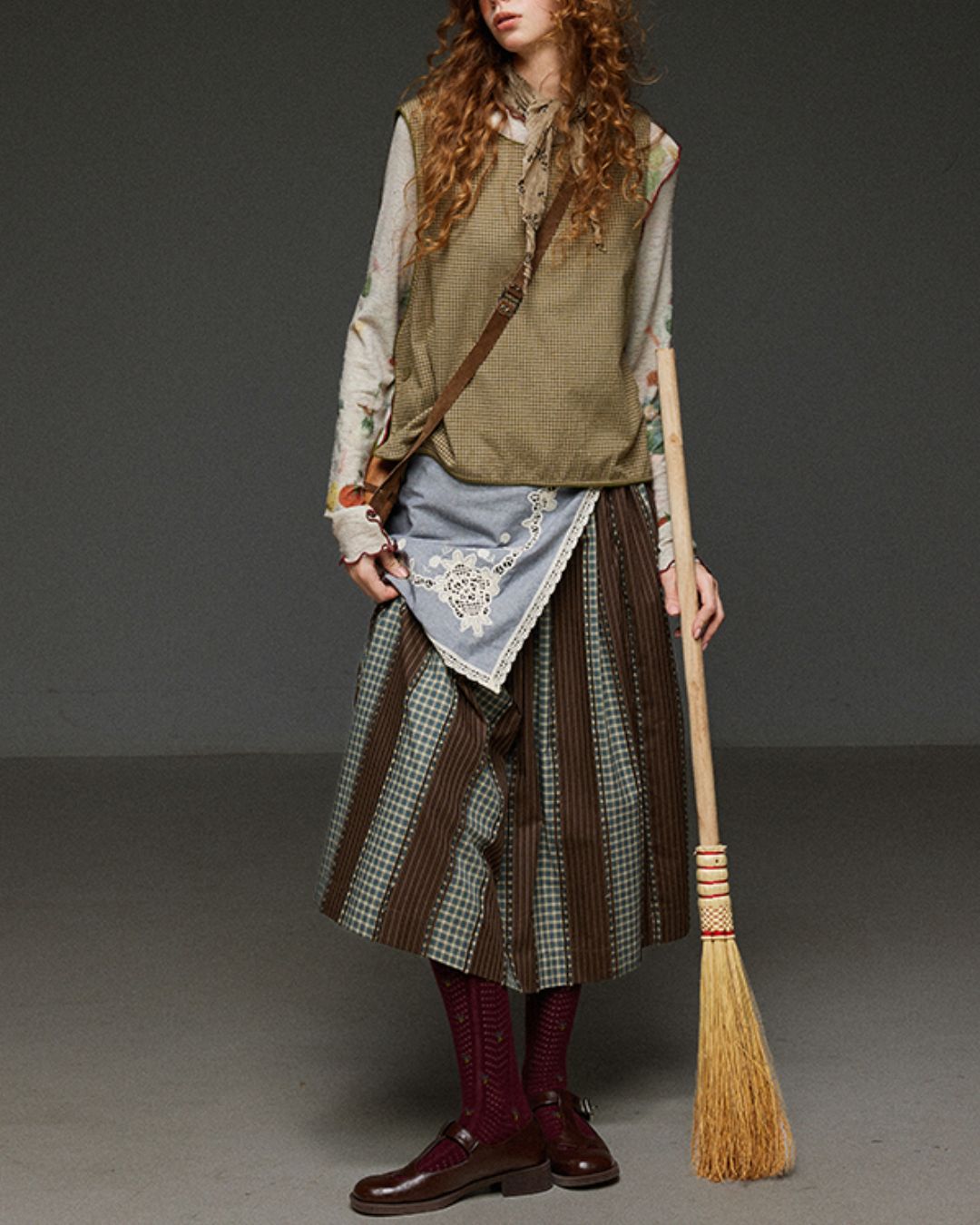 Check And Striped Contrast Color Skirt　SK007