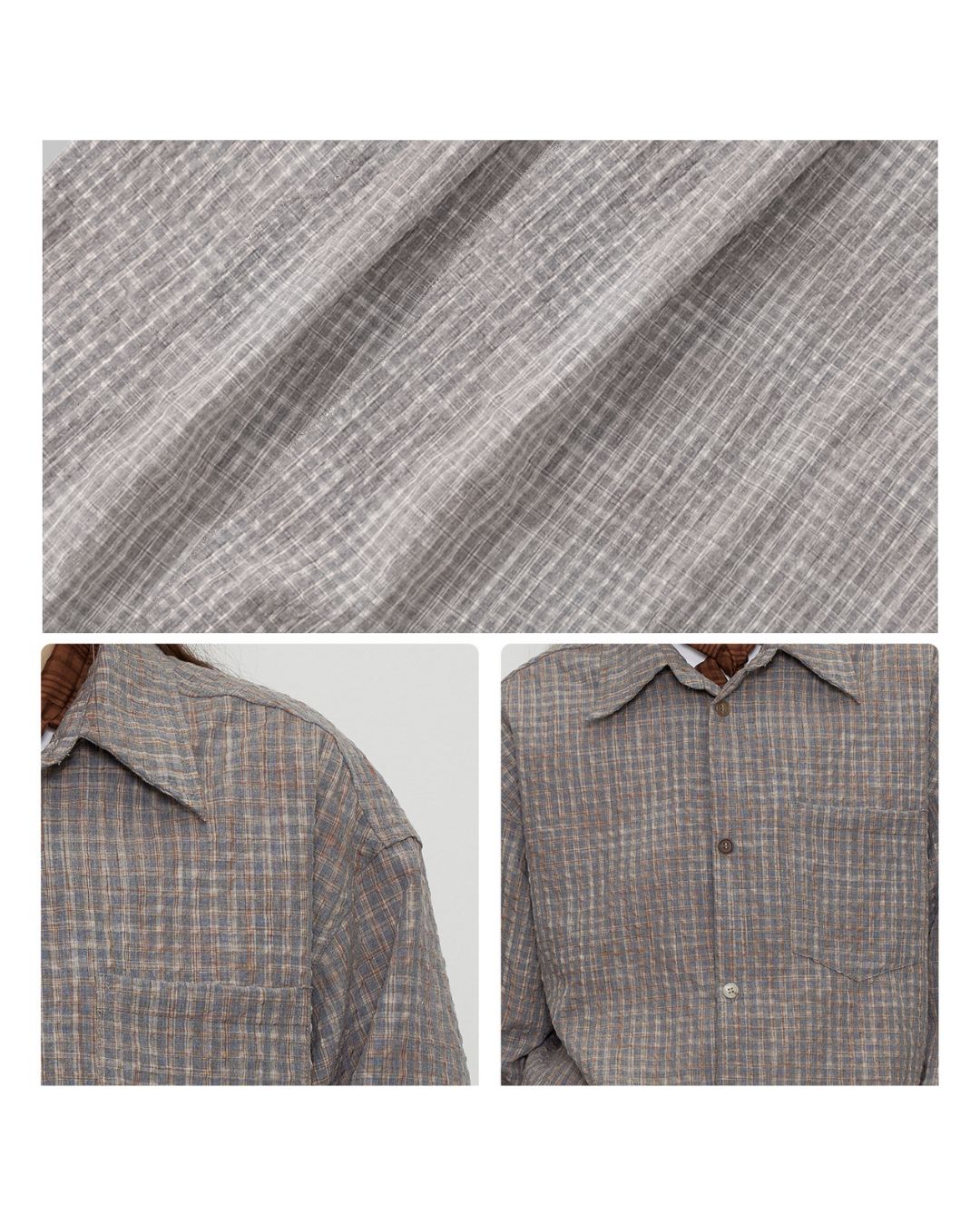 Gradient Button Gray-brown Check Shirt　LS048