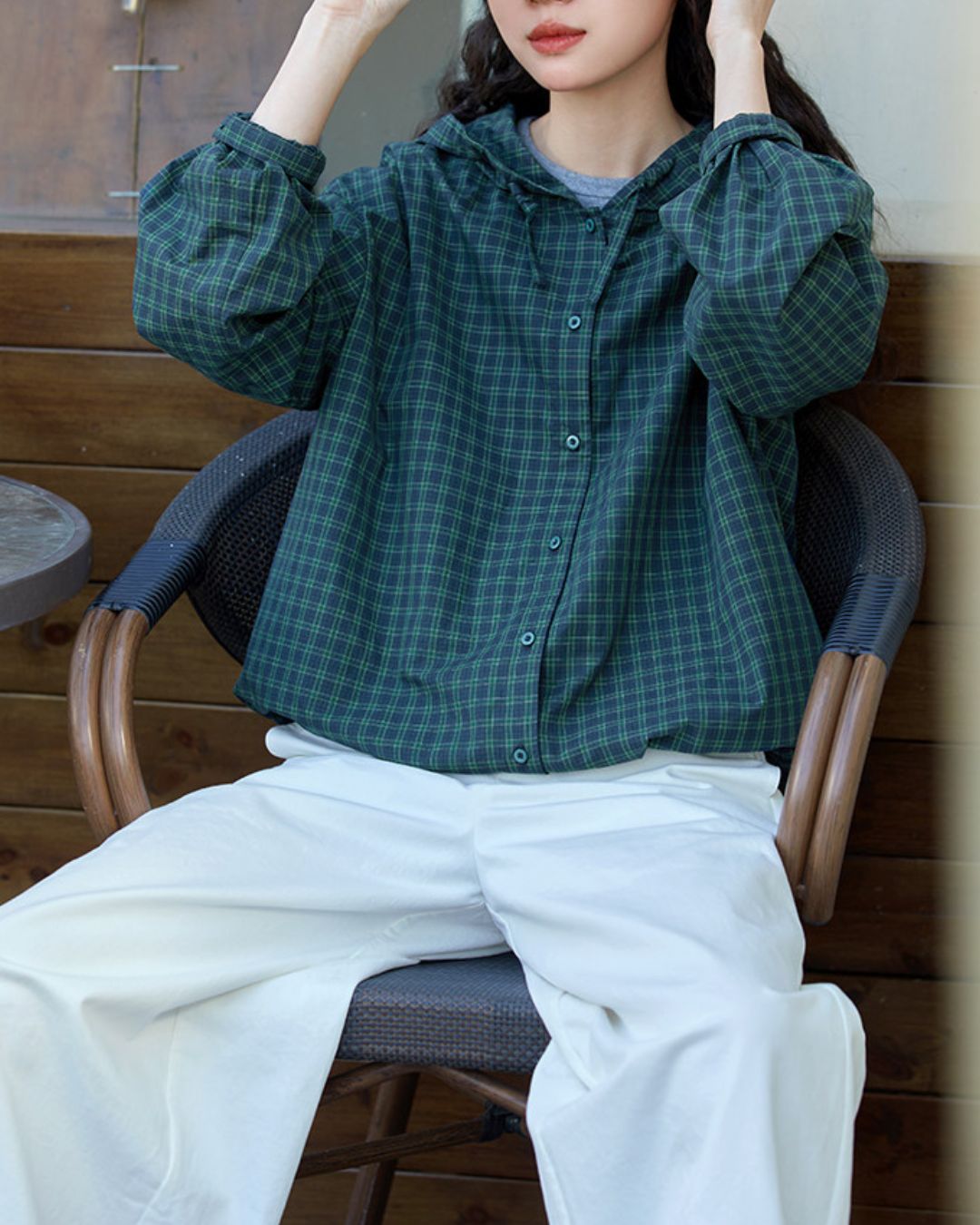 Casual Hooded Checked Shirt　LS053