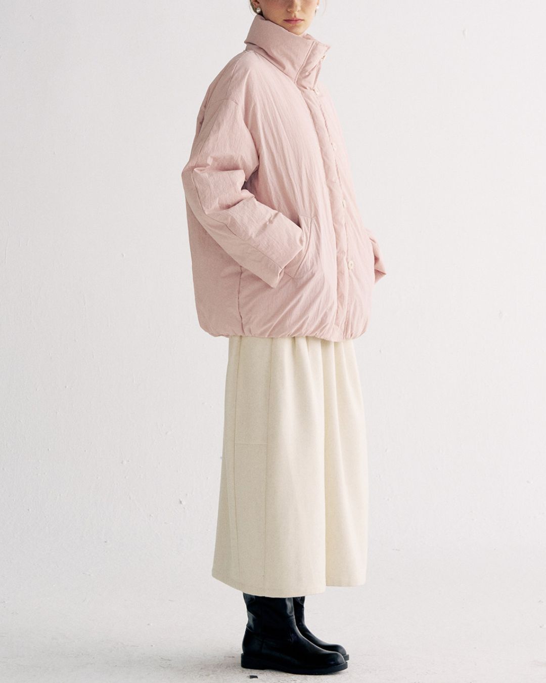 White Duck Down Gathered Jacket　JK079