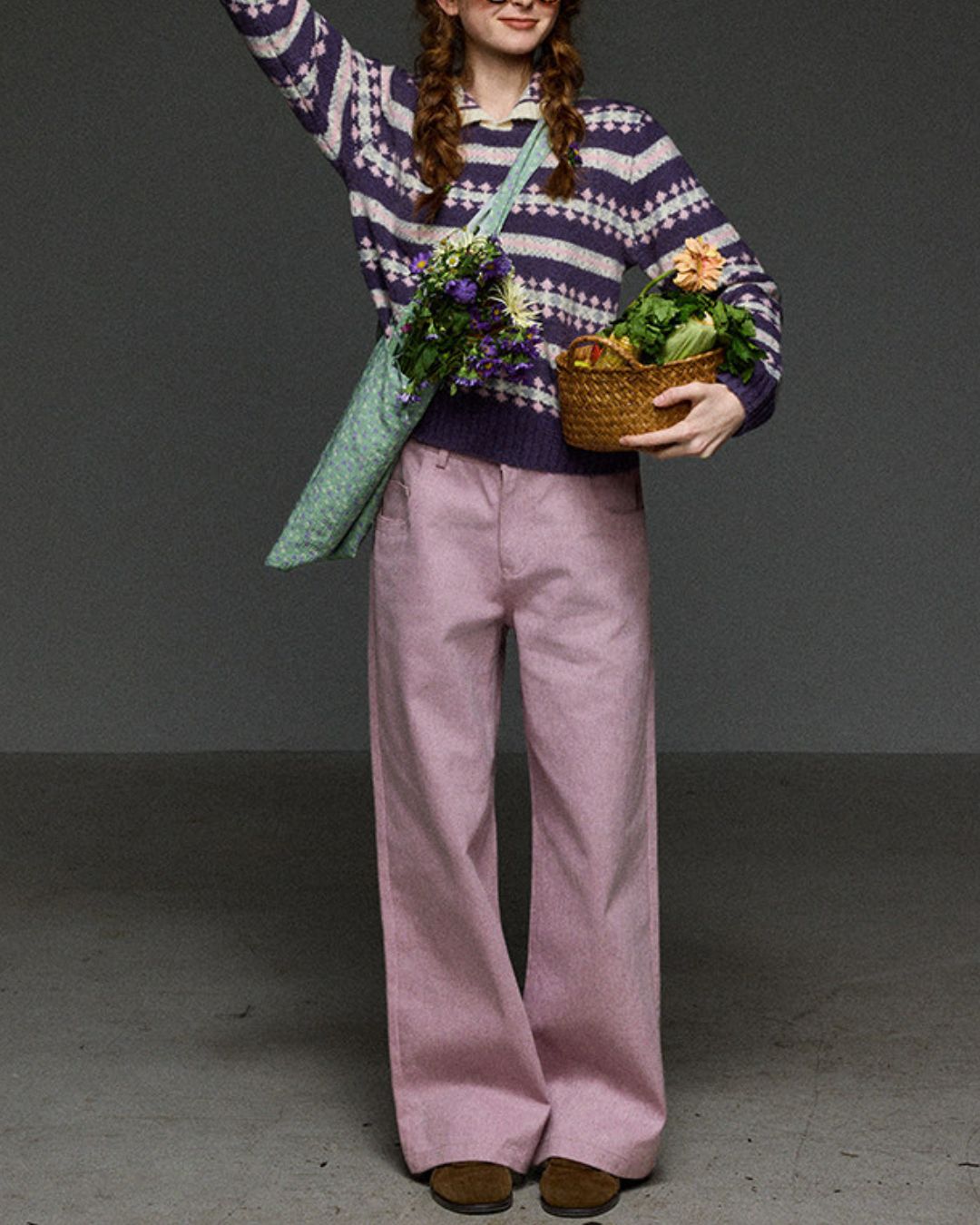 High-waisted Wide Straight Color Pants　PT038