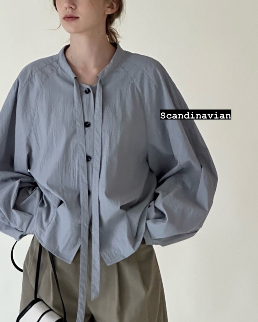 Pleated Raglan Bow Tie Shirt　LS021