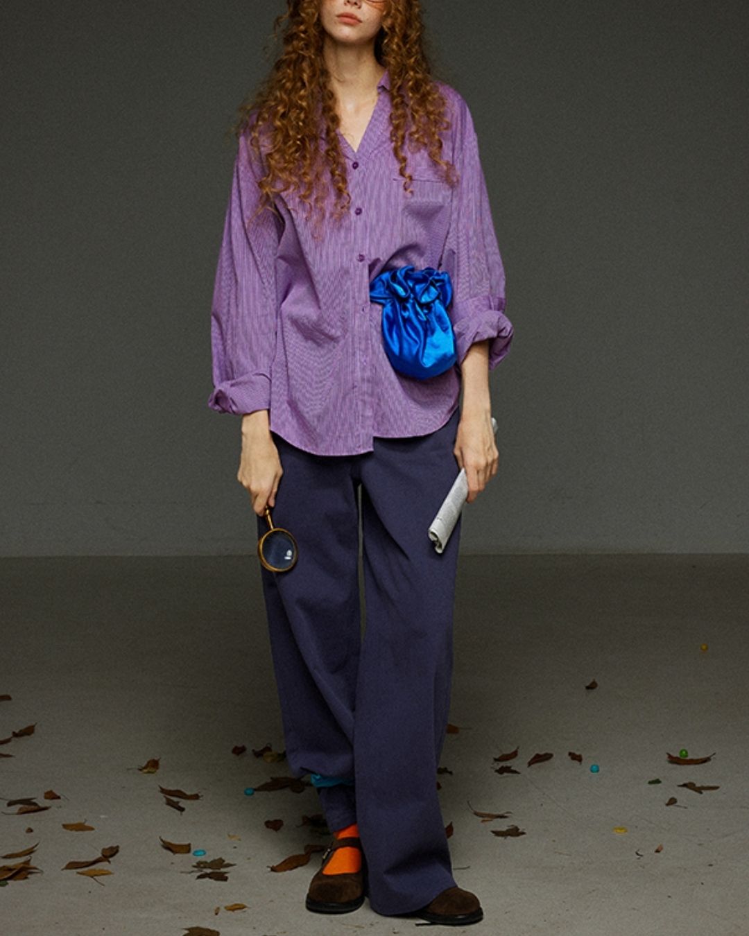 Collared V-neck Loose Shirt　LS029