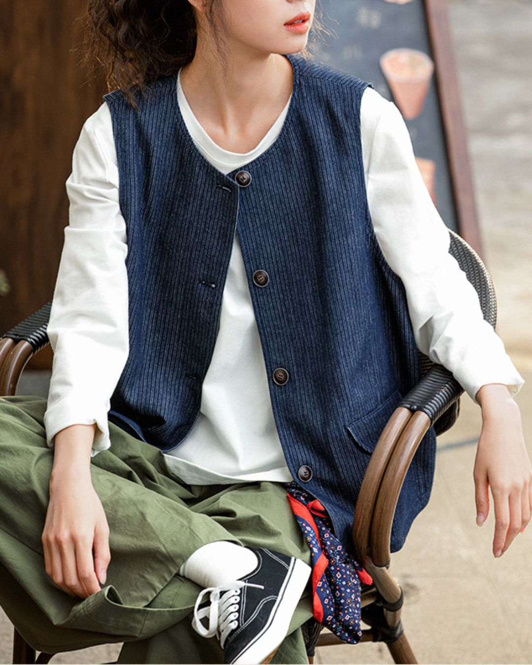 Crew Neck Denim Vest　VT025