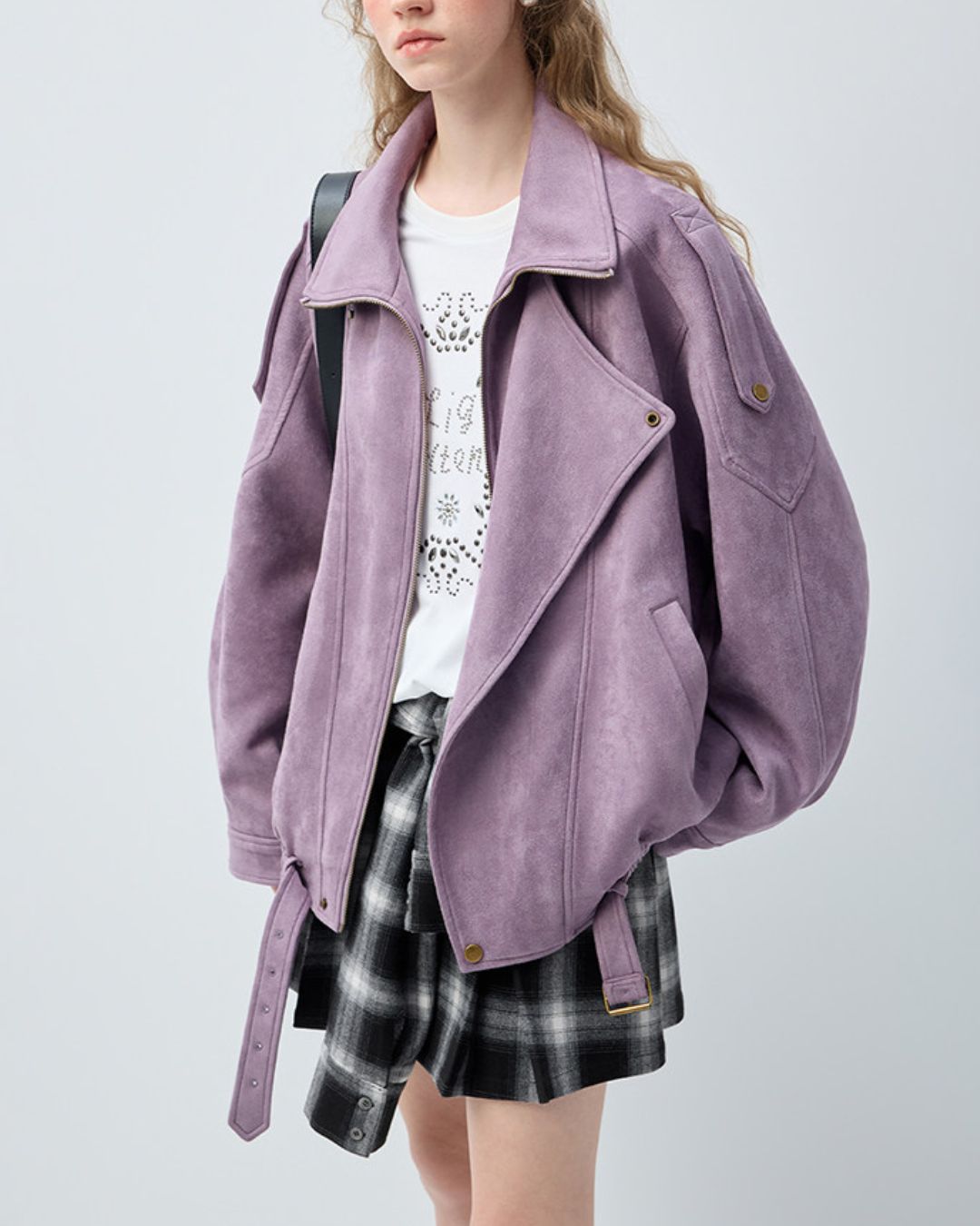 Oversized Lilac Suede Rider's Jacket　JK084