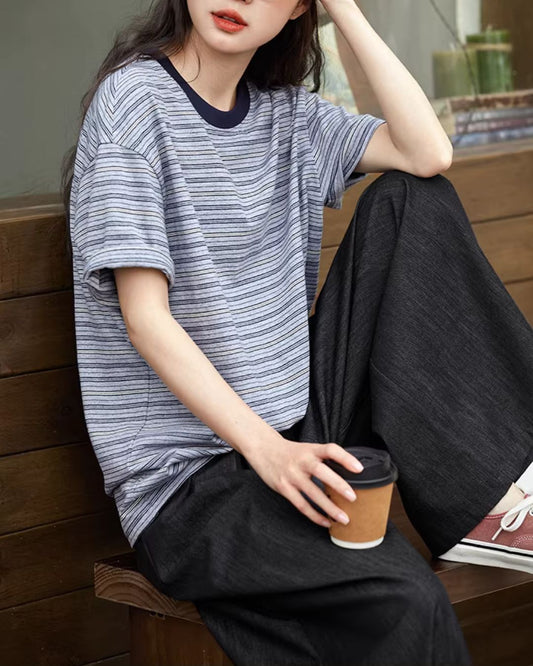 Pure Cotton Border Ringer T-Shirt　ST010