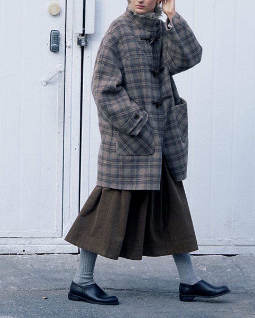 Stand Collar Duffle Check Coat　CT031