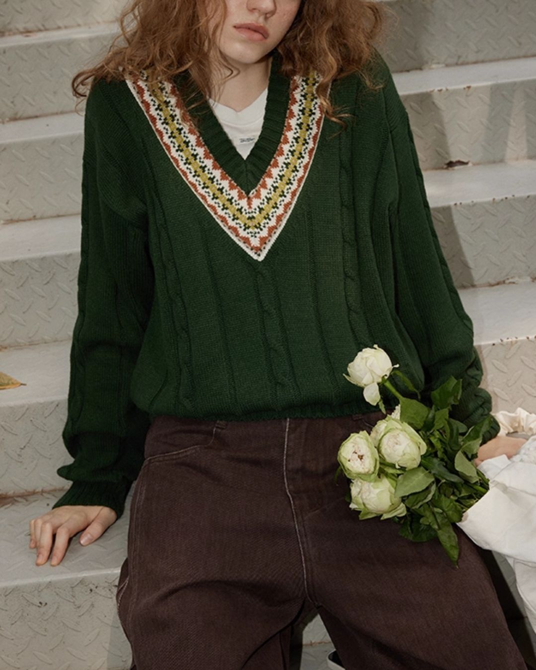 Fair Isle V-neck Sweater　KN053