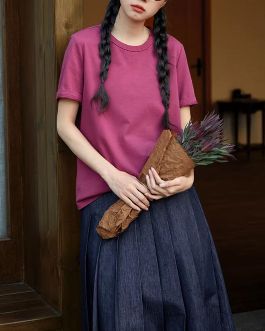 Plain Round-neck Colored T-shirt　ST011