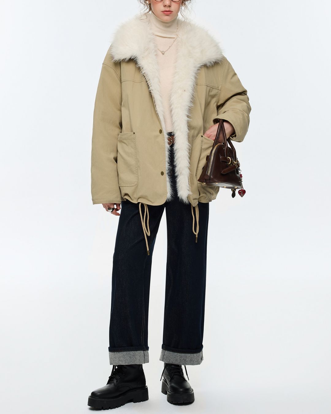 Drawstring Hem Fur Collar Down Jacket　JK061